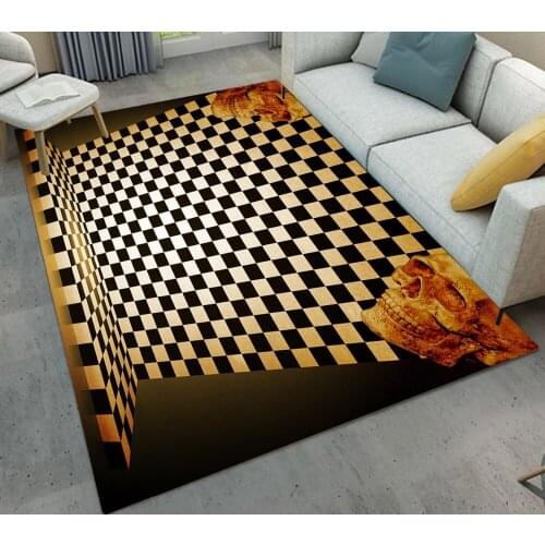 Halloween Skulls White And Black Plaids Childrens Room Floor Carpets Living Room Cushion Bathroom Area Rug Hallway Non-Slip Mat