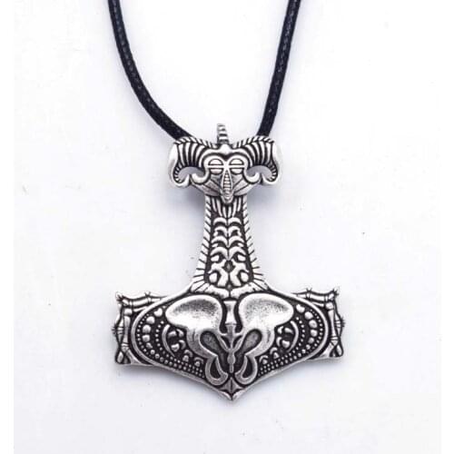 Viking Goat Warrior Thors Hammer Necklace Wicca Pagan Punk Mens Jewelry