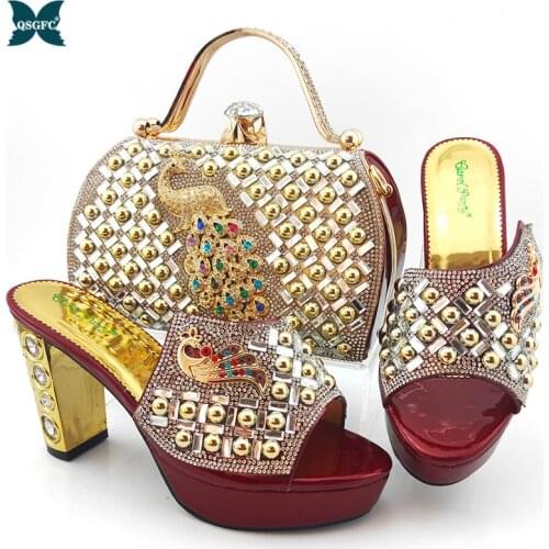 Pretty Italian Women Shoes and Bag Set with Shinning Crystal 2020 Summer High Quality Afrian Lady Shoes and Bag Set for Party