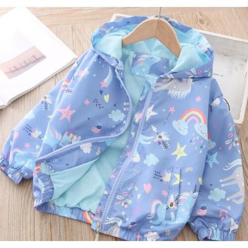 Girls Summer Windbreaker Clothes Hooded Fashion Cartoon Print Coat Children Casual Outwear Summer Clothing Jackets For 2-8 Years