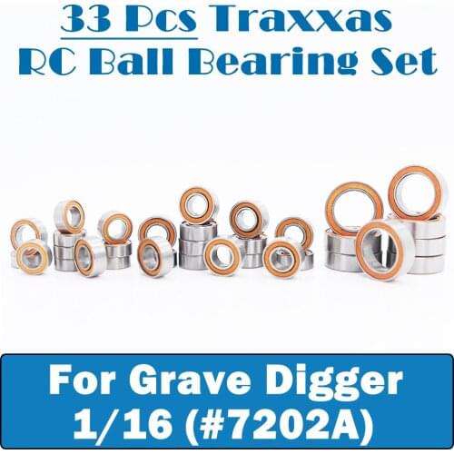 33 Pcs Traxxas RC Ball Bearing Set For Grave Digger 1/16 (#7202A) Hobby RC Car Truck Orange Sealed Bearings ABEC-3