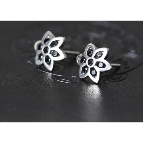 Real 925 sterling silver earrings female simple Japanese cherry blossom jewelry earrings