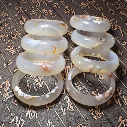Natural stone cherry blossom agate quartz cuff bracelet Bangles fashionable healing power stone charm jewelry for women