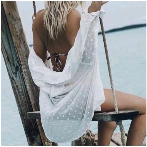 Autumn Women Long Sleeve Dot Mesh Button Cover-Ups Female Ladies V-neck Party Club Casual Tops Blouse Outfits