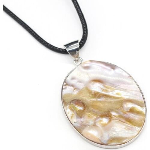 Natural Shell Necklace With Rope Length 55+5cm Exquisite Egg Shape Necklace Pendant For Unisex Charm Jewelry Gift 36x45mm