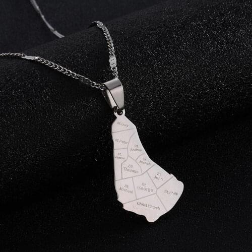 Stainless Steel Map of The Barbados Island Pendant Necklace Trendy Map Chain Jewelry