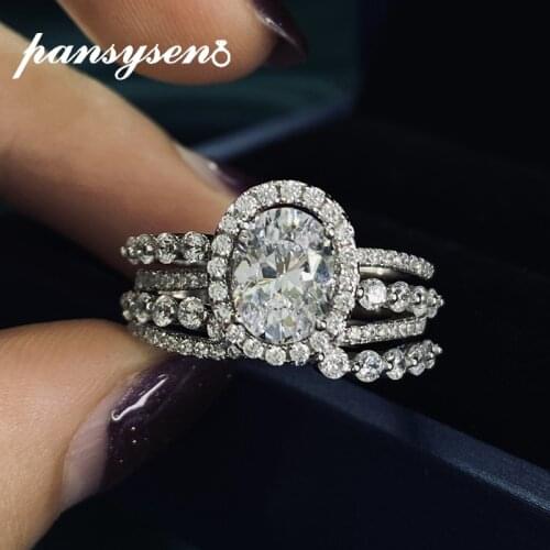 PANSYSEN 100% 925 Sterling Silver Simulated Moissanite Diamond Ring Wedding Engagement Rings for Women Wholesale Fine Jewelry