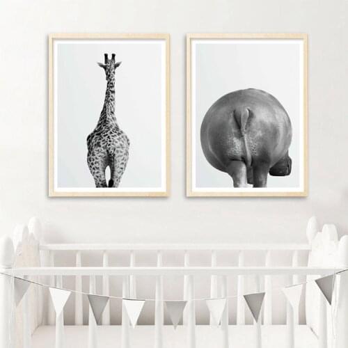 Animals Butt Posters Woodland Hippo Zebra Giraffe Prints Canvas Painting Wall Art Pictures Funny Bathroom Room Home Decor