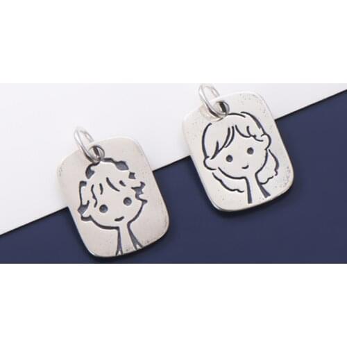 925 Sterling Silver Fashion Couple Decoration Charm Tags Boy and Girl Cute Pattern Silver Dangle Pendants DIY Jewelry Neckalce