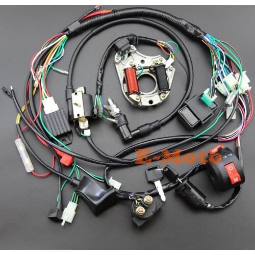 Full Electrics wiring harness CDI Coil Kill Switch C7HSA Spark Plug 50cc 70cc 90cc 110cc 125cc ATV Quad Pit Bike Buggy Go Kart
