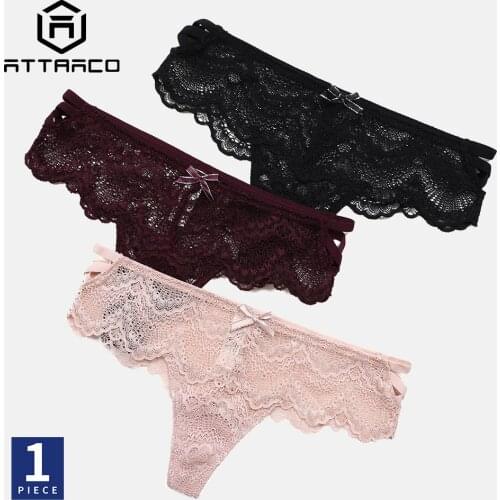 ATTRACO Women Panties Underwear 1 PC Lace Sexy Lingerie Solid Tanga Thong Bikini Briefs Hollow Out сексуальное белье