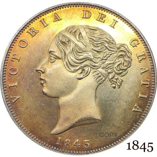 Untied Kingdom 1845 ½ Half Crown Copy Coin Victoria Cupronickel Silver Plated Young Head Replica