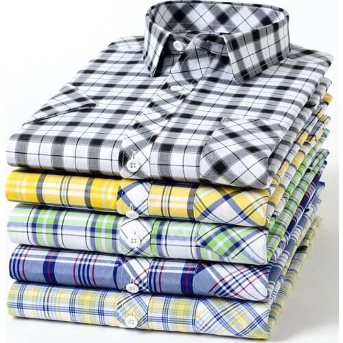 Thin Mens Summer Short-sleeved Shirt Checkered Men Casual Youth Half-sleeved Pocket Shirt Male Brand Business Casual Plaid Top