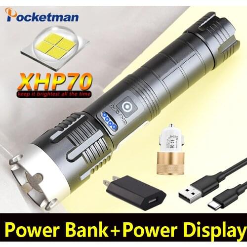 50000Lumens XHP70 Flashlight USB Rechargeable Led High-Power Flashlight Power Bank Torch With COB Side Light Outdoor Lighting