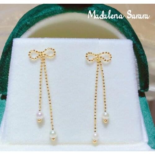 MADALENA SARARA 18K Gold Romantic Lace Bow Freshwater Pearl Earrings