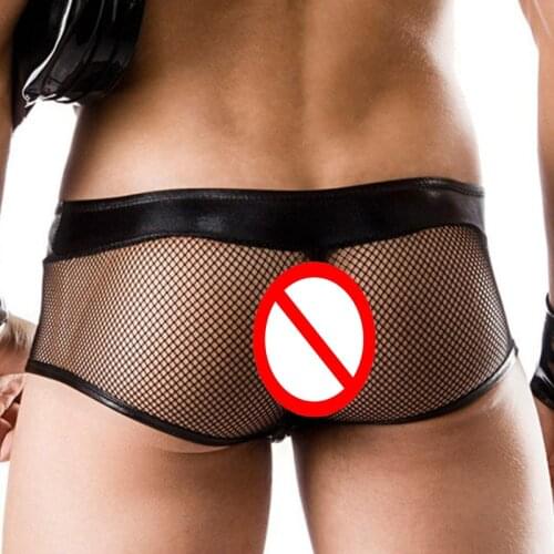 Mesh men panties appeal imitation leather gauze breathable boxers plus size underpants men sexy shorts mannen men boxer hombre