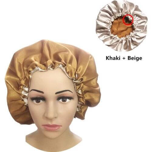 New Reversible Satin Bonnet double layer adjustable size Sleep Night Cap Head Cover Bonnet Hat for For Curly Springy Hair Black