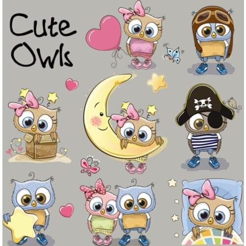 Heat-Sensitive Thermal Stickers Cute Owls Appliques On Clothes Heat Transfer Garment Accessory Washable Diy New
