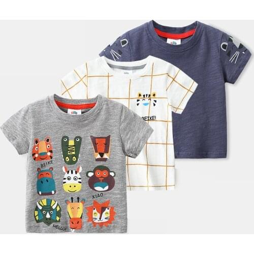 Boys Short Sleeve Tops Summer New Kids Baby T-shirts Casual Fashion Animal Print Cotton T Shirts For Boys 2-8 Y Toddler Clothing