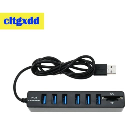 Cltgxdd USB Hub 6 Port Expander USB 2.0 Hub High Speed Multi USB Splitter USB2.0 TF SD Card Reader For PC TV cameras U disk