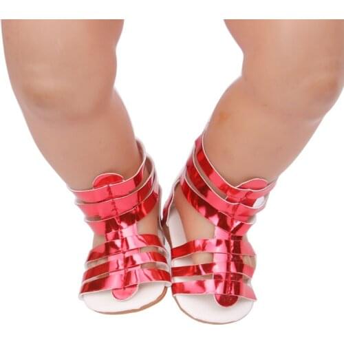 Doll shoes shiny sandals Red gold silver white fit 43 cm baby dolls and 18 inch Girl dolls g144-g146