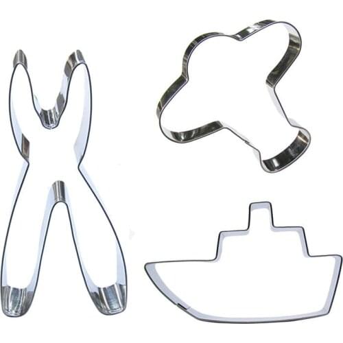 Vice, small plane, Ship shaped 3 piece biscuit cutting molds, baking tools, cake decorating soft candy tools