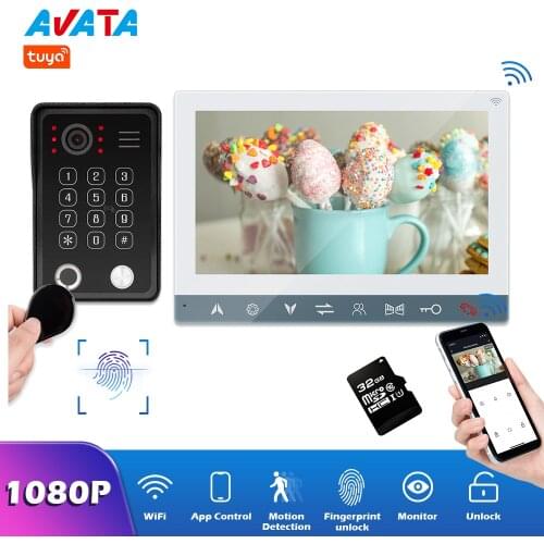 Tuya WIFI Intercom Video Door Phone With Video Doorbell Camera 1080P With Fingerprint RFID Number Password Unlock Motion Sensor