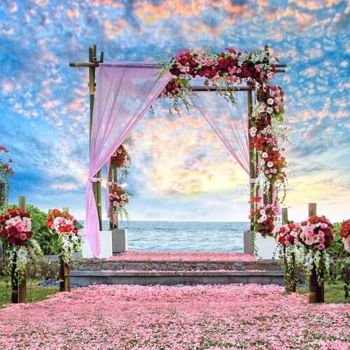 Vinyl Photography Background Computed Printed Flower Door Ocean Wedding Backdrops for Photo Studio CM-5949