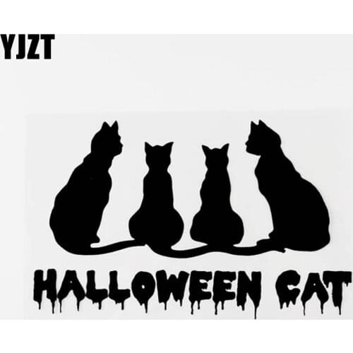 YJZT 18.5CM×11.6CM Creative Halloween Cat Vinyl Animal Car Sticker Decal Black/Silver 8C-0513