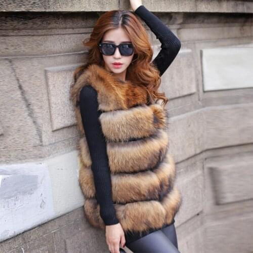 2016 winter womens fashion new genuine fox fur vest natural raccoon fur long outerwear coats female jacket luxury clothing