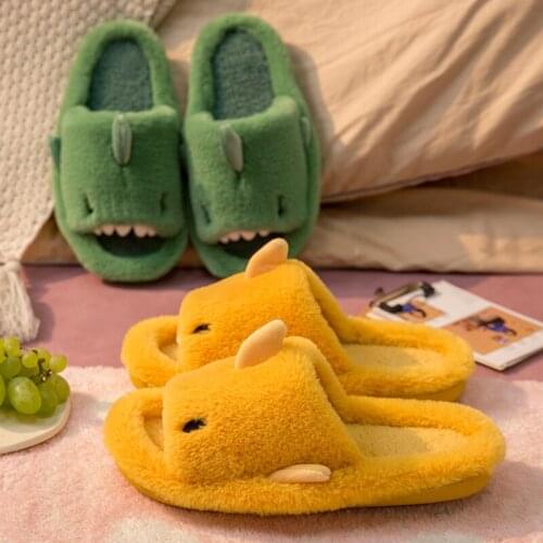 Winter Shark Slippers Mens Cartoon Slippers Couple Casual Home Cotton Shoes Men Cute Open-toe Outdoor Slippers Men sapatos homem