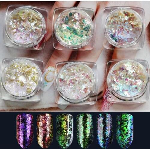 1 box DIY lucency Chameleon 3D Flakes Sequins Nail Glitter Powder Dust Mirror Chrome Pigment Nail Art Sheets Decorations