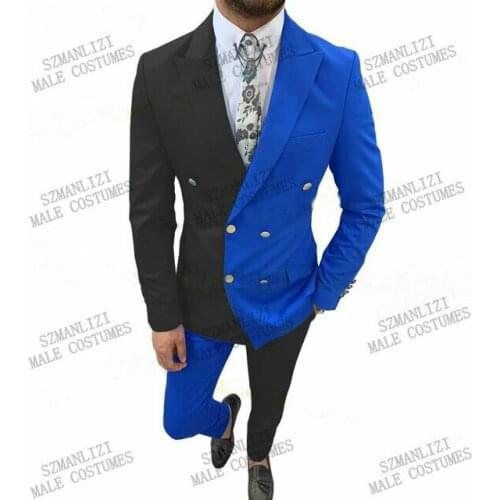 2021 New Arrival Royal Blue/Black Prom Party Suits Groom Tuxedos Latest Coat Pants Designs Double Breasted Mens Wedding Suits
