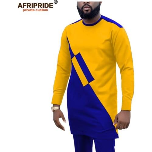 2019 Dashiki Men Tracksuit 2 Piece African Shirts and Ankara Pants Suits Plus Size Outwear Clothes Wear AFRIPRIDE A1916057