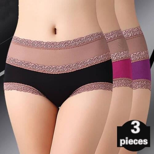 3 pcs Womens underpants High waisted underpants Lace underwea plus size women sexy Lingerie Female underwear thong