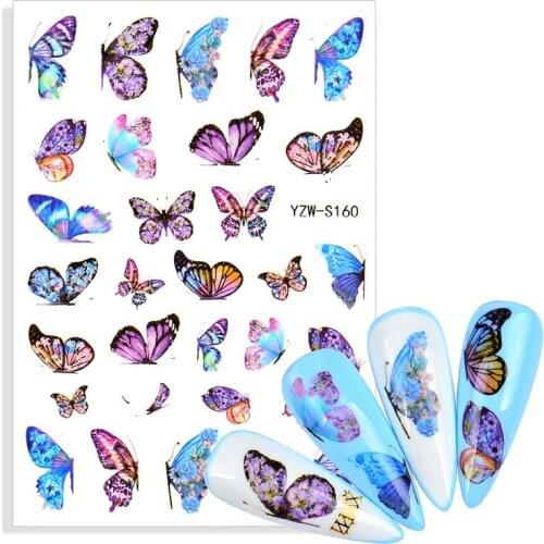 3D Nail Sticker Decals Self-adhesive Stickers for Nails Gradient Blue Butterfly Flower Stickers for Manicure Nail Art Decoration