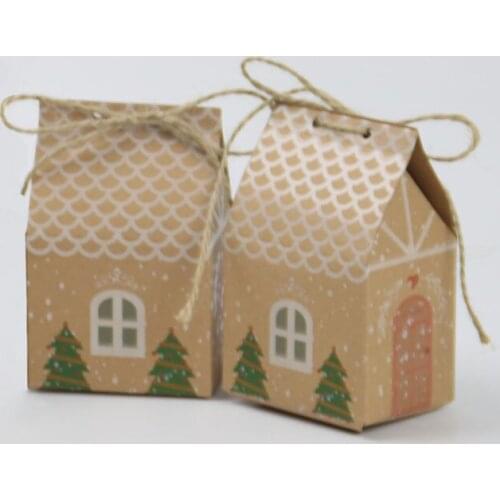 50Pcs/lot Newest Paper box gift of Christmas House Design Party Favor box for Christmas Gift bags and Candy box favors