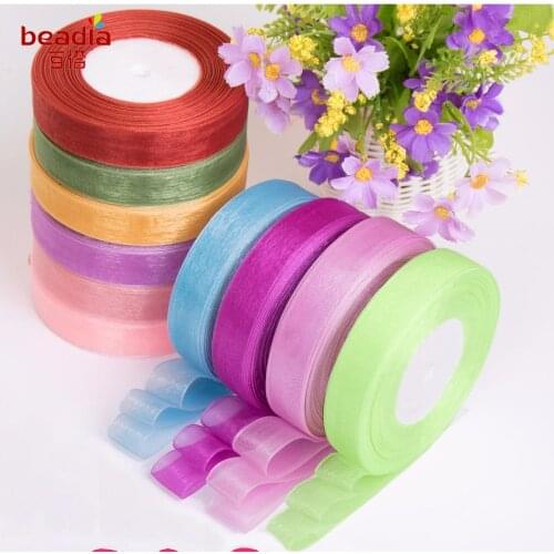 50Yards/Roll beautiful Lace Organza Ribbon 3/4''(20mm) Width Bow Wedding Wrapping Decoration Ribbons Crafts & Gift Hat DIY