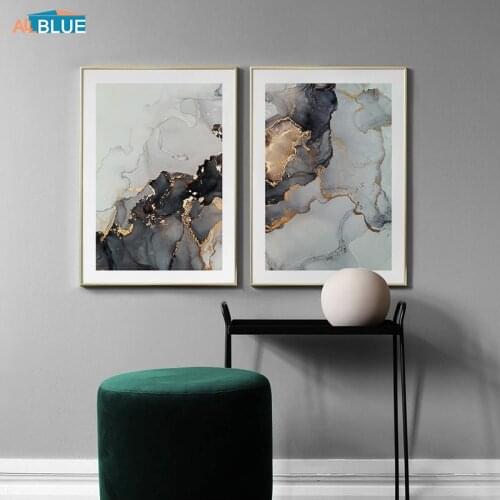 Black Grey Golden Marble Abstract Posters And Prints Canvas Painting Decorative Pictures Nordic Modern Style Wall Art Home Decor