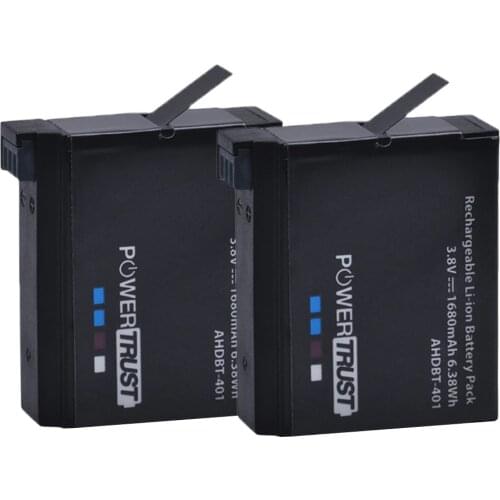PowerTrust 2Pcs 1680mAh AHDBT 401 Go Pro AHDBT-401 AHDBT401 Li-ion Digital Camera Battery For GoPro 4 HD Hero 4 Hero4