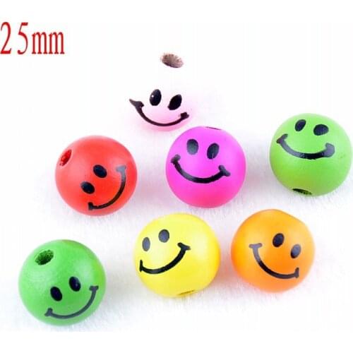 Free Shipping-Wholesale 20pcs Mixed Smiling Face Wooden Beads Wood Spacer Beads 25mm For Fashion Jewelry Making DIY D3001