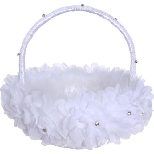 Flower Girl Baskets The Fabric Lace Decoration Cute Handle Flower Girl Basket White Flower Basket for Wedding Decoration