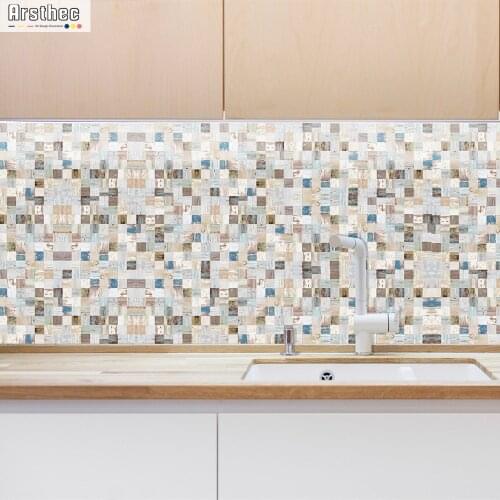 Flat Masic Tile Stickers Vinyl Wallpaper PVC Wood Grain Kitchen Bathroom Wall Decor Home Living Room DIY Waterproof 10x10&15x15