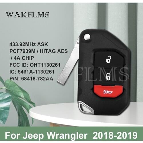 For Jeep Wrangler 2018 2019 Keyless Flip Key Car Key 433.92MHz ASK PCF7939M 4A CHIP OHT1130261 6461A-1130261 68416-782AA