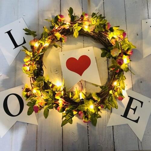 Rose Flower Garland Vine Battery Fairy LED String Lights for Christmas Lit Garland Wedding Decoration Home Decor Party Event