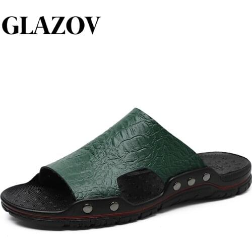 GLAZOV Brand Genuine Cow Leather Slippers Outdoor Non-slip Men Home Fashion Casual Single Shoes PVC Soft Soles Spring Summer