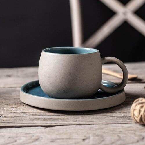 Ins Ceramics Coffee Mug Set Handgrip Brief Vintage Mugs With Tray Creative Drinkware Coffee Tea Cups Novelty Milk Cup Breakfast