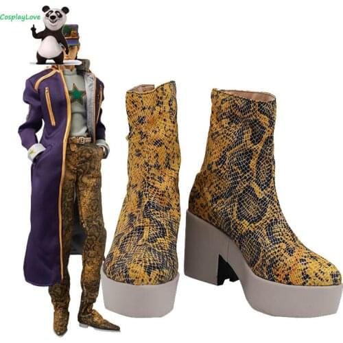 JojoS Bizarre Adventure：Stone Ocean Jotaro Kujo Python Pattern Shoes Cosplay Long Boots Leather Custom Made For Halloween