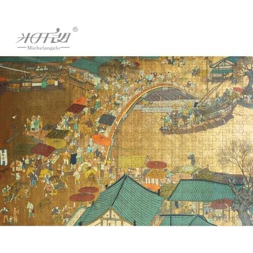 Michelangelo Wooden Jigsaw Puzzles 1000 2000 Piece Cartoon Scene at Qingming Festival Educational Toy Chinese Painting Art Decor