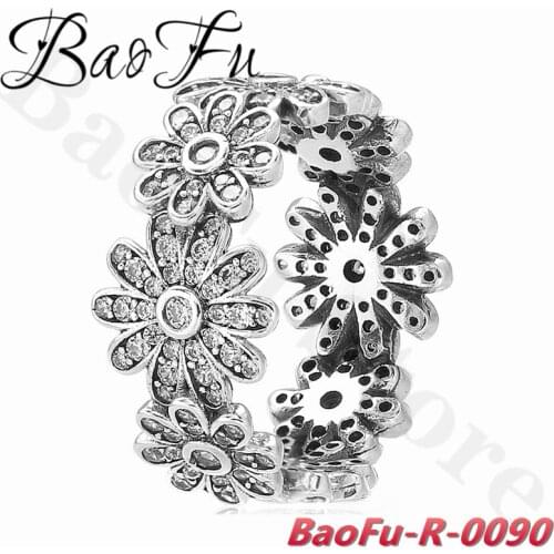 BaoFu 925 Sterling Silver Ring Shiny Retro Daisy Luxury Wide Ring Suitable for Gifts Original Ladies Jewelry
